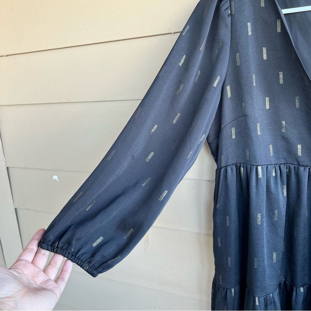 Madewell Metallic Jacquard Faux-Wrap Tiered Mini Dress Women's Size S - Picture 3 of 7